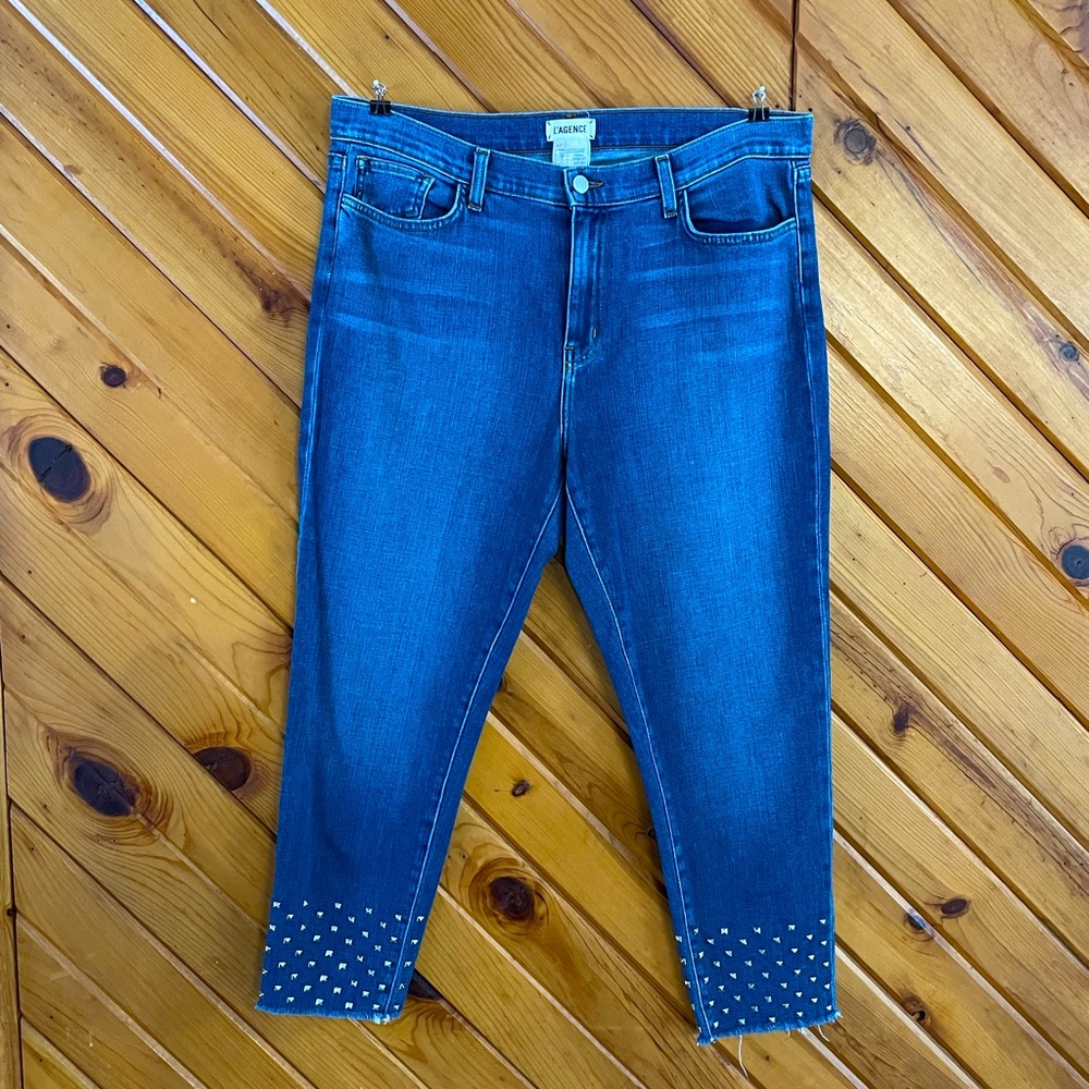 L’AGENCE Studded Ankle Cropped Jean Size 32